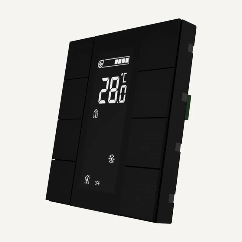 ITR340-1811 — Iswitch LCD thermostat aluminium noir A 8 bouttons KNX monobloc avec deux entrees binaires