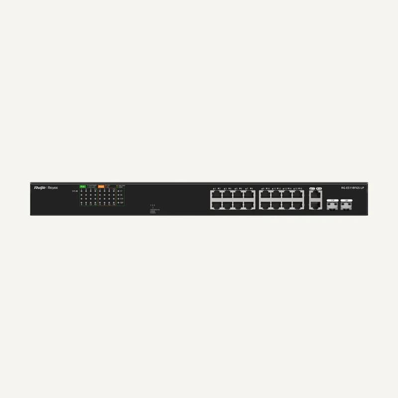 RG-ES118FGS-LP — RG-ES118FGS-LP, 16-Port 10/100 Mbps with 2-Port Gigabit Unmanaged PoE Switch - Ruijie Reyee