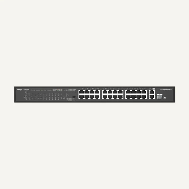 RG-ES126S-LP_V2 — Switch 24-PORT 10/100MBPS poe+ with 2-PORT Gigabit ((1-PORT combo SFP))