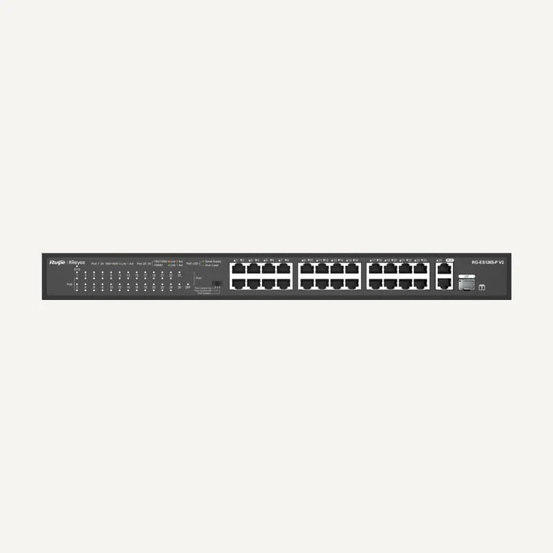 RG-ES126S-P V2 — 24-PORT 10/100 MBPS with 2 - port Gigabit rackmount POE swit
