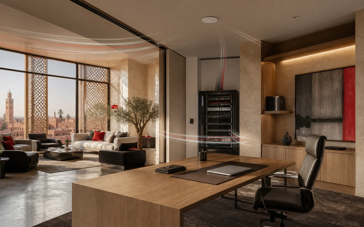 Intérieur connecté illustrant la couverture d’un réseau Wi-Fi
