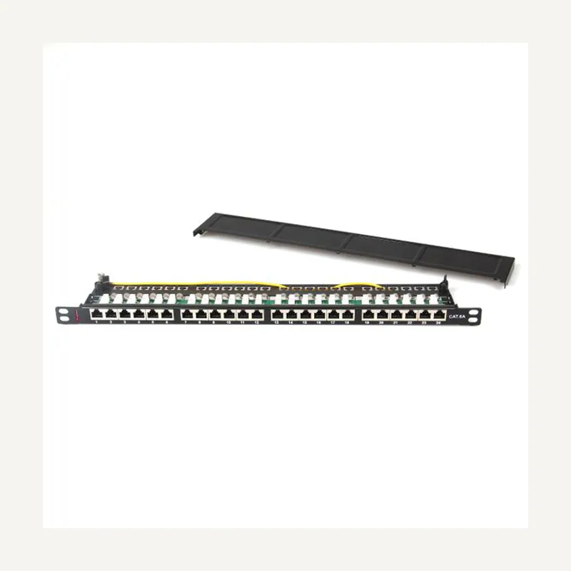 CAT6A 90° 1U 24-P shielded patch panel dual type IDC black