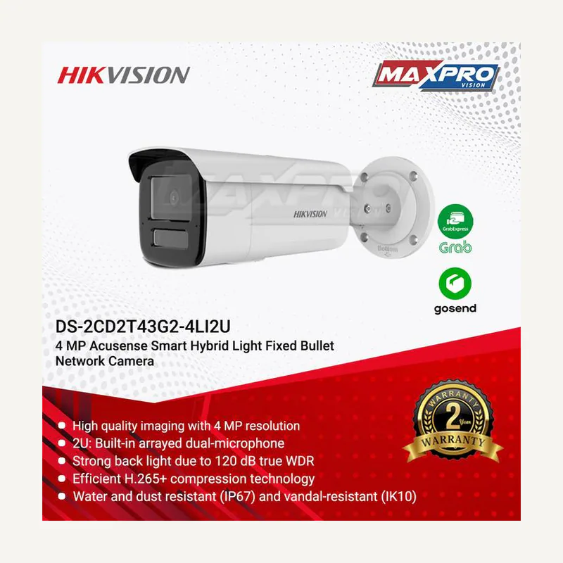 Hikvision Caméra bullet smart hybrid-light IR 80M acusense