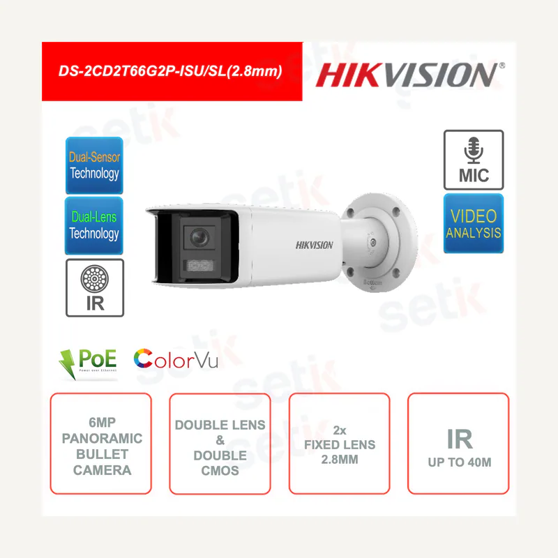 Hikvision Caméra IP bullet 6MP hybrid-light+twoway audio panoramic