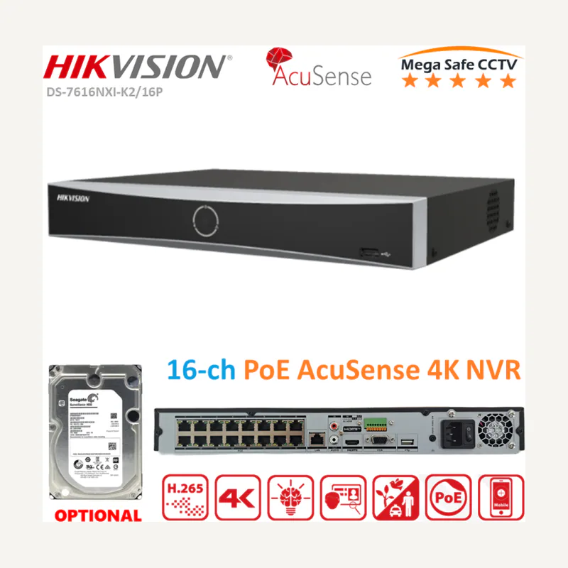 Hikvision NVR 16 ports 1U acusense 4K