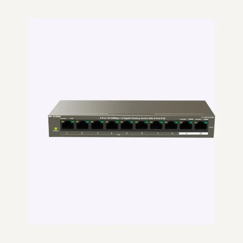 IP-COM Switch de bureau 8 ports 10/100 Mbps + 2 Gigabit avec PoE 8 ports - F1110P-8-102W
