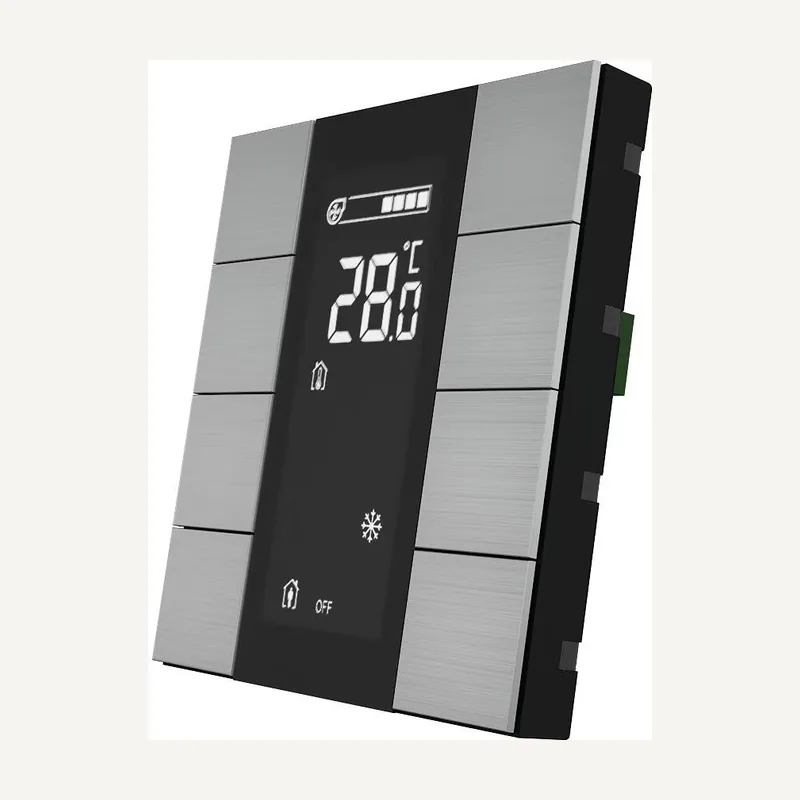 Interra Iswitch LCD thermostat aluminium noir A 8 bouttons KNX monobloc avec deux entrees binaires
