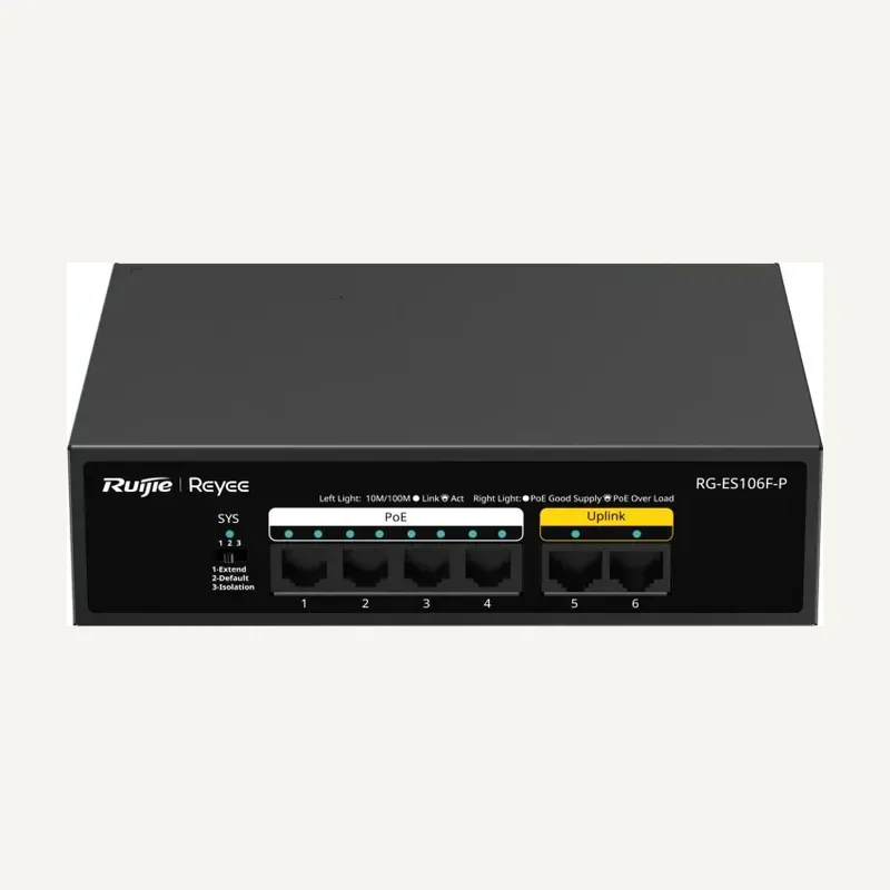 Ruijie RG-ES106F-P, 6-Port 10/100 Mbps Unmanaged PoE Switch - Ruijie Reyee