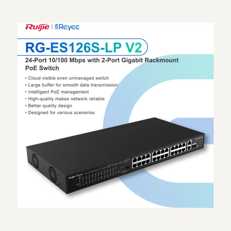 Ruijie 24-PORT 10/100 MBPS with 2-PORT Gigabit rackmount POE switch
